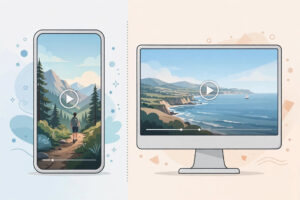 Illustration comparing a vertical short video on a phone and a wide long video on a large screen side by side